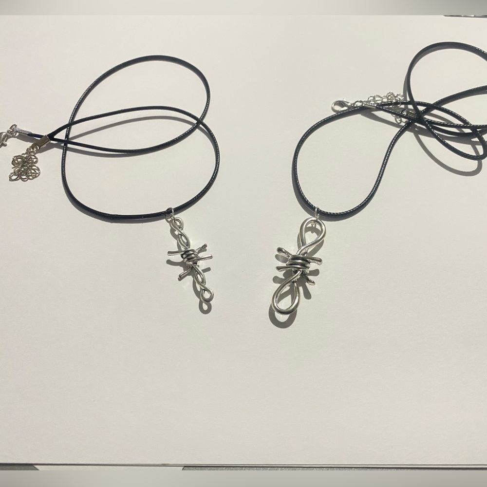 Silver barbed wire choker necklace (PAIR) couple besties